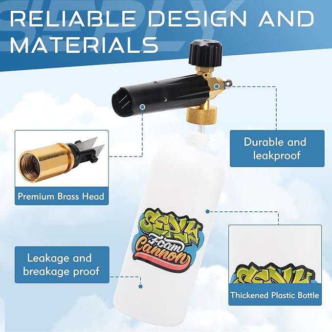 Foam Cannon Dual Connector Accessory, 1/4 Inch Quick Connector, 5 Pressure Washer Nozzle Tips for Pressure Washer, Adjustable Foam Sprayer for Car Wash
