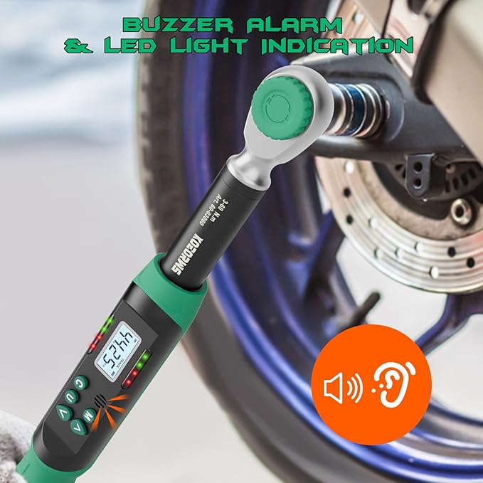 3/8 Inch Drive Digital Torque Wrench, 2.21-44.25Ft.lb/3-60N.m, with Preset Value, Buzzer & LED Indicator, ±2% Accuracy Torque Wrench for Bike, Motorcycles