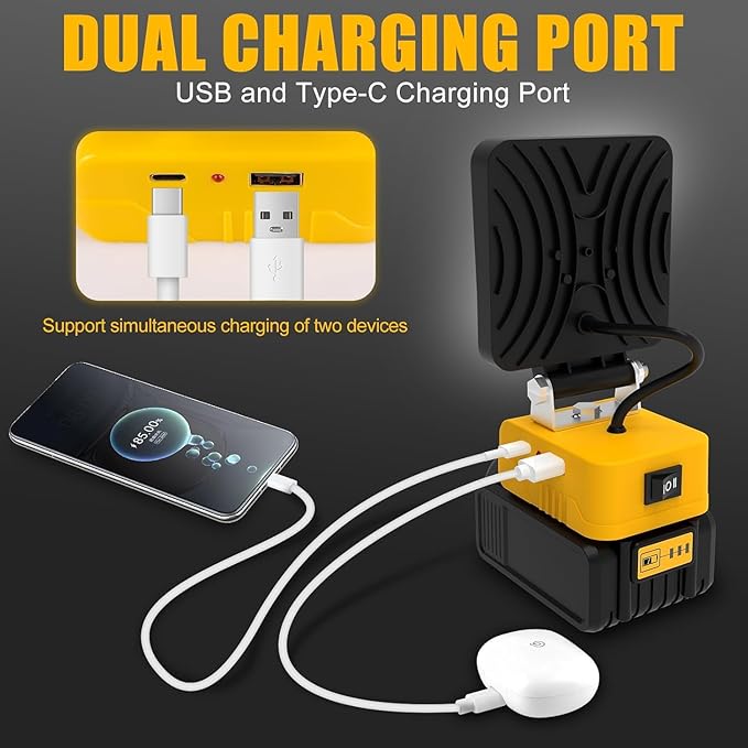 T-SUN 50W 5000LM LED Work Light, Cordless Portable Light Compatible with Dewalt 20V Max Battery(Not Included), with USB C & USB Port for Jobsite, Emergency, Garage, Car Repair.