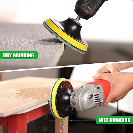 Diamond Polishing Pads 5 Inch with 5/8’’-11 Hook & Loop Backing Pads, 10pcs Wet/Dry Concrete Polish Tools Kit for Drill, Grinder, Polisher, 50-3000 Grit Polishing Set for Marble Granite Quartz Stone