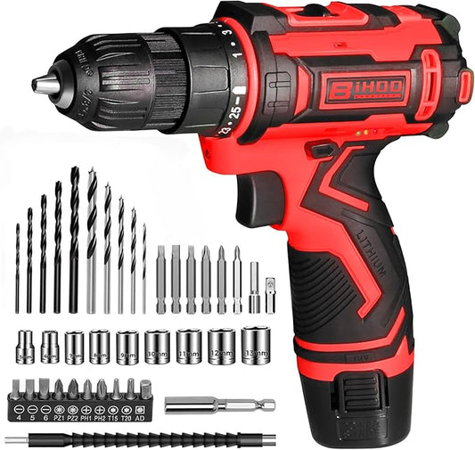 12V Cordless Drill Driver Set, 43pcs Home Tool Kit with 2-Speed & 25+1 Torque, LED Light, Fast Charger, Battery Included for DIY, Wood Metal Plastic, Gift for Men Women