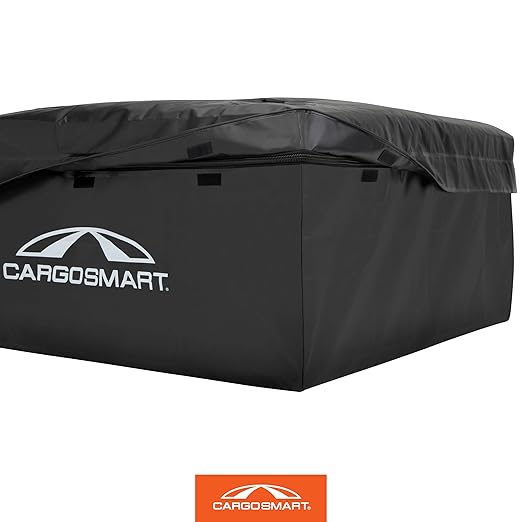 CARGOSMART CargoSmart Soft Sided Car Top Cargo Bag, 38”x38”x18” – Adds up to 15 Cubic Feet of Storage – Easily Mounts to Vehicle’s Roof Rack or Roof Top Basket – Heavy-Duty Vinyl, Black