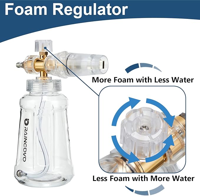 Foam Cannon for Pressure Washer, Snow Clear Foam Cannon for Car Wash, Stainless Steel Filter, Adjustable Nozzle with M22 and 1/4 Inch Quick Connect, Additional 1.1 mm Orifice Nozzle