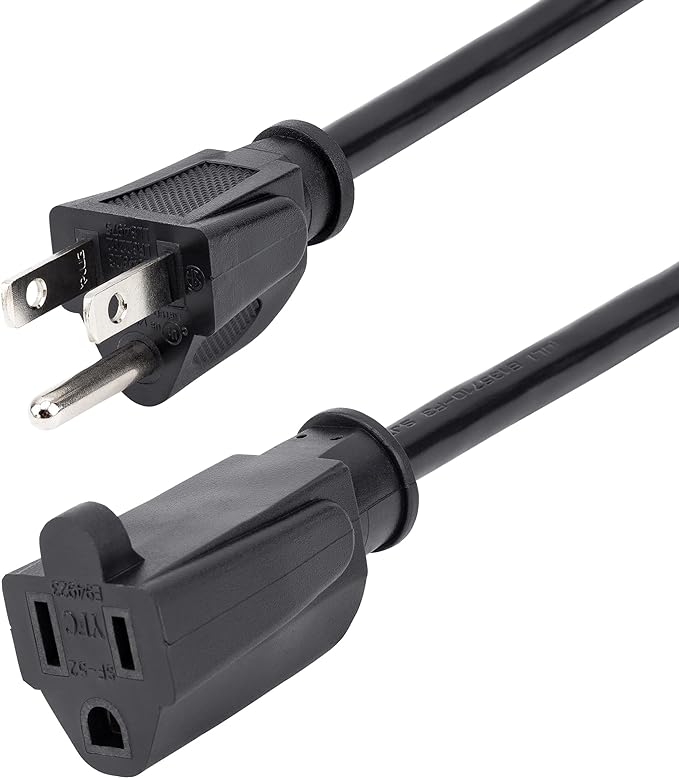 StarTech.com 3ft (1m) Power Extension Cord, NEMA 5-15R to NEMA 5-15P Black Extension Cord, 13A 125V, 16AWG, Outlet Extension Power Cable, NEMA 5-15R to NEMA 5-15P AC Power Cord - UL Listed (PAC1013)