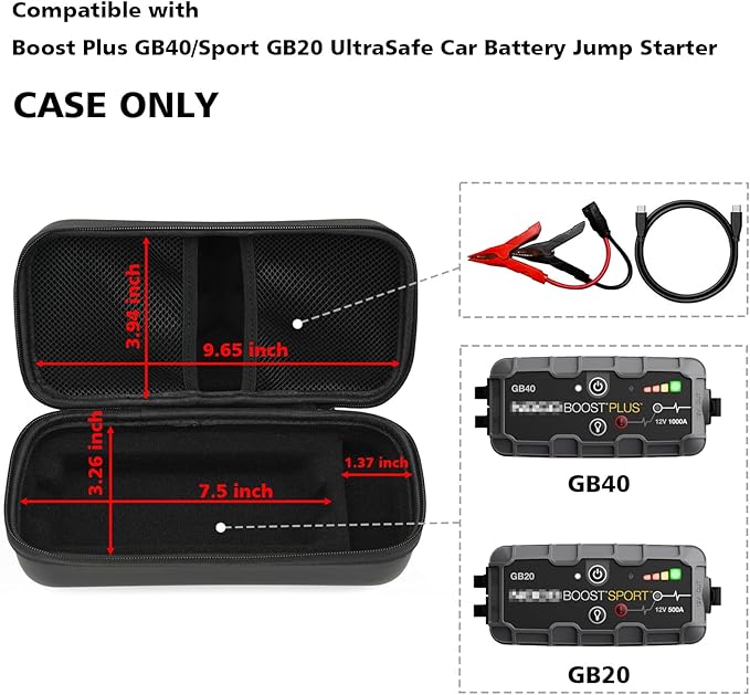 EVA Protection Case Compatible with NOCO Jump Starters - Boost Plus GB40/Boost Sport GB20 UltraSafe Lithium Jump Starter (CASE ONLY)