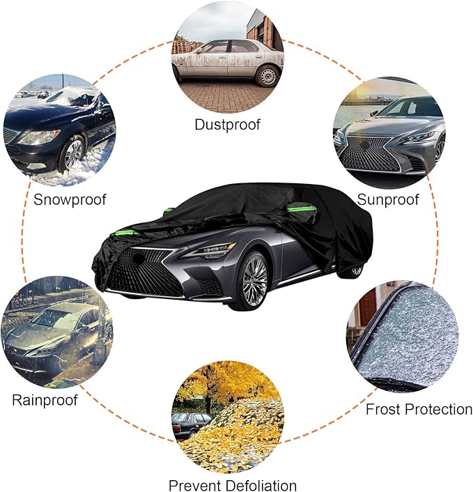 Waterproof Car Covers Replace for 2007-2025 Lexus LS460 LS500 LS600HL, 6 Layers All Weather Custom-fit Car Covers with Zipper Door & Windproof Bands for Snow Rain Dust Hail Protection (LS)