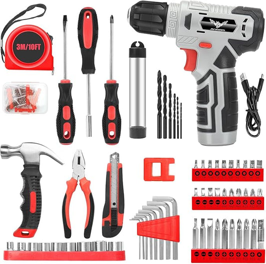 Tool Set：Tool Kit with 8V Cordless Drill, Tool Box with Drill, Hand Drill Set for Men & Women, Home Tool Kits for House Repair, Handyman, DIY 146 Piece