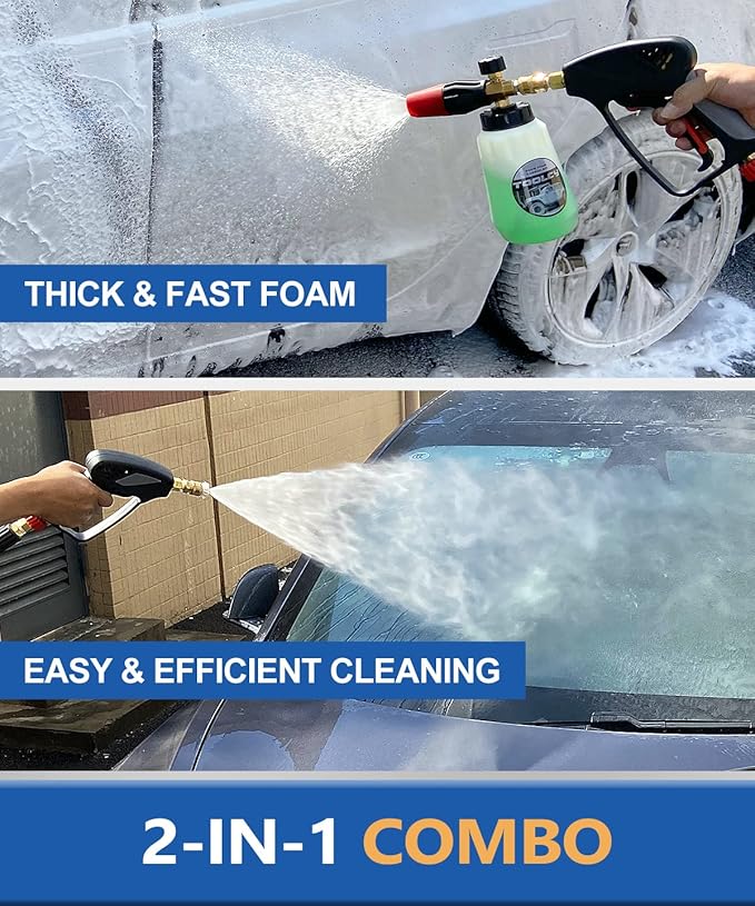 TOOLCY Foam Cannon Kit with Pressure Washer Gun 5000 PSI, 5 Nozzle Tips, 1/4" Quick Connector, 1L Bottle, Quick Release, Industrial Grade
