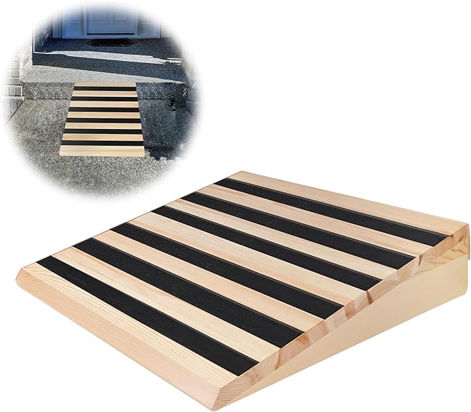 4 Inch Wooden Threshold Ramp for Home Steps(17.7" W*4.0" H, 17.7" W is not Wide Enough for wheelchairs, Please get More and Connect Multiple ramps to get a Wider one)