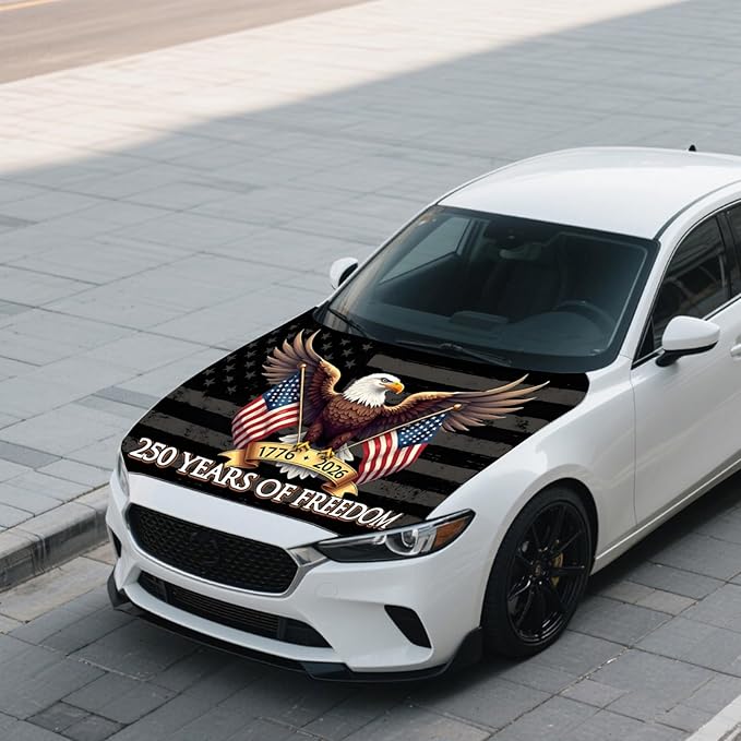 American Car Hood Cover - 59x51 American Car Hood Cover Flag Bonnet Banner with 2 Adjustable Triangular Fasteners, Universal Fit for Trucks, SUV, Patriotic America Flag Car Decor