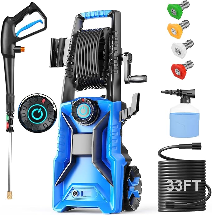 5000PSI Pressure Washer Adjustable Pressure,Power Washer with Foam Cannon,4 Nozzles,33FT Hose and 500ml Soap Bottle for Home/Cars/Driveways/Patios/Fences