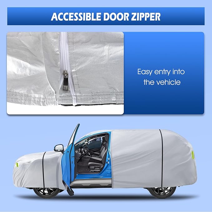 6 Layers SUV Car Cover Waterproof All Weather for Automobiles, Size A5 with Zipper & Cotton Universal Fit for Buick Encore, Chevrolet Trax, Ford Escape (Up to 181inch), Silver