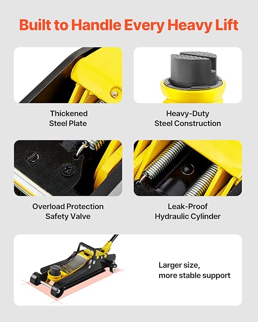 VEVOR 2.5 Ton Low Profile, Heavy-Duty Steel Racing Floor Jack with Single Piston Lift Pump, Lifting Range 3.35"-14.96"