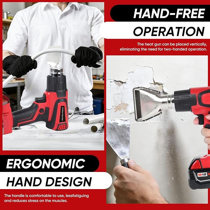 Cordless Heat Gun Compatible with Milwaukee M18 Battery, Fast Heating Variable Temp (122°F~1112°F) Hot Gun LCD Display and 4 Nozzle for for Crafting, Vinyl Wrap, Shrink Tubing, Resin, DIY(No Battery)