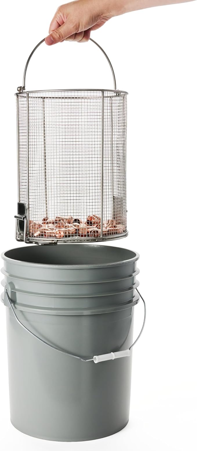 Dip N’ Drain – Stainless Steel Part Cleaning Strainer Basket for 5-Gallon Buckets (Bucket Not Included) | 1/4″ Mesh, Swing Handle, Great for Mechanics, Auto Parts, Garage, Shop & Home Cleaning