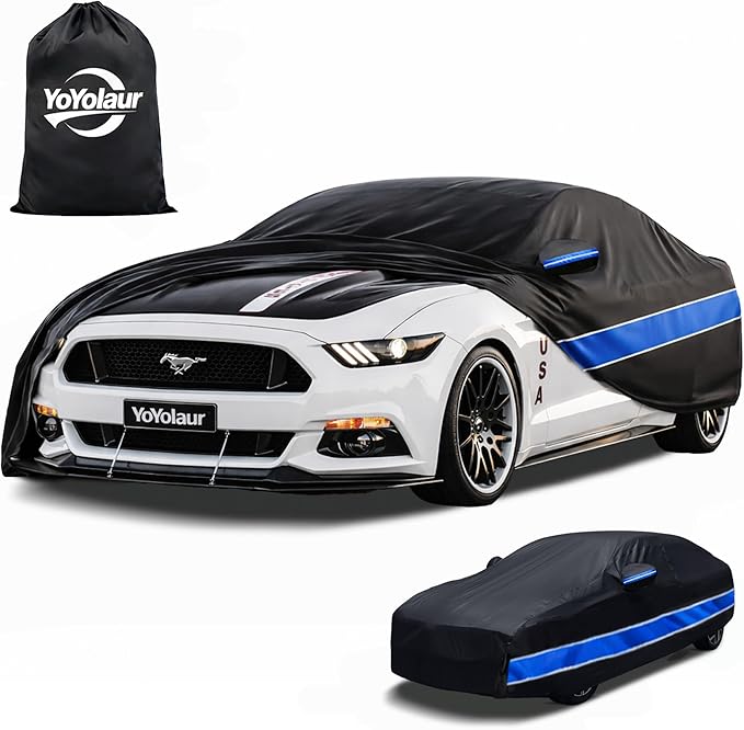 Car Cover Custom Fit Ford Mustang,10-Layer Car Cover Waterproof All Weather,Full Exterior Cover with Cotton Lining,Sun Rain UV Dust Snow Protection with Door Zipper,Fit for Ford Mustang 1994-2025