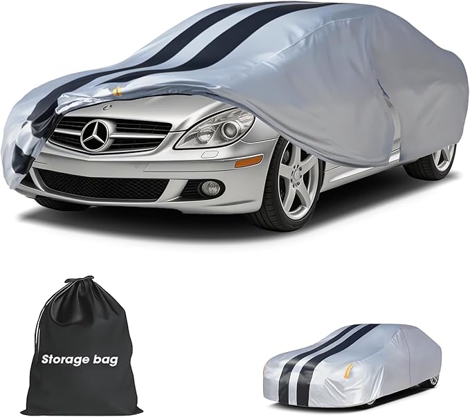 Multi-Layer Car Cover Custom Fit for Mercedes Benz SLK/SLC Class 200/230/280/300/350/(1996-2026), 100% Waterproof, Gift with Towel, Heavy Duty Car Covers for Rain Sun UV Protection with Door Zipper