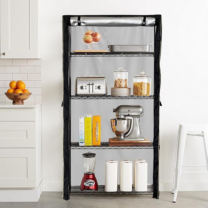 Shelf Cover Waterproof,Shelf Covers for Wire Shelving,Waterproof &Dustproof Heavy Duty Storage Shelves Cover,Keep Garage,Closet,Kitchen,Yard Neat,Fits Racks 36"W x 14"D x 72"H,Black