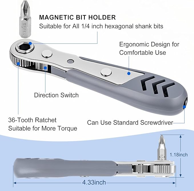 30in1 Right Angle Screwdriver, 36-Tooth Mini Ratchet Wrench, Angle Screwdriver for Tight Spaces, Low Profile Offset screwdrivers, Magnetic Ratchet Screwdrivers Repair Tool