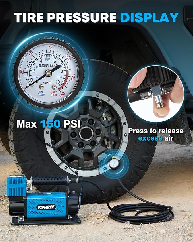 Kohree 12V Air Compressor, 7.06 CFM Fast Tire Inflator, Heavy Duty Tire Pump with Max 150 PSI for Offroad Truck, RV, 4x4 Vehicles