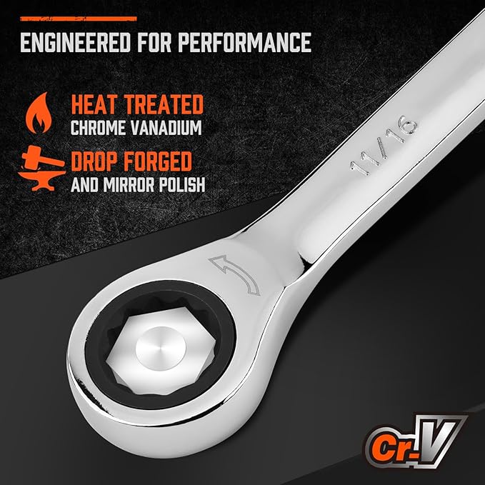 HORUSDY 13-Piece Sturdy Ratcheting Wrench Set | SAE 1/4''–7/8'' | Max Torque Ratchet Combination Wrenches Set with Storage Rack | 72-Tooth | Chrome Vanadium Steel