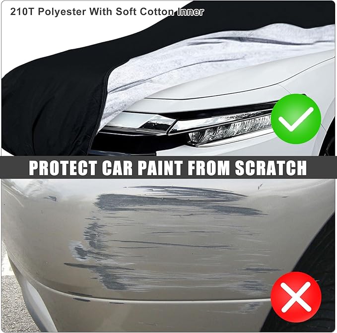 Waterproof Car Cover Compatible with Honda Passport 2019-2025, Black 210T Inside Cotton Cover with Door Zippers for Snow Rain Dust Outdoor Protection