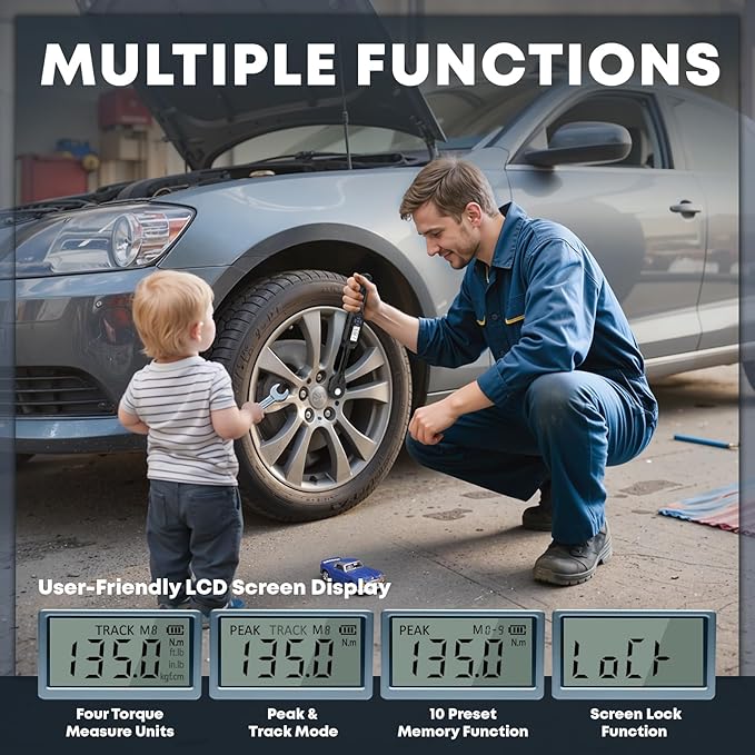 3/8 Torque Wrench Digital (5.02-99.6 Ft.Lb) ±2% High accuracy Digital Inch Pound Torque Wrench 3/8 Drive with Buzzer and Colorful LED Indicator/Track Mode for Moto Auto Car