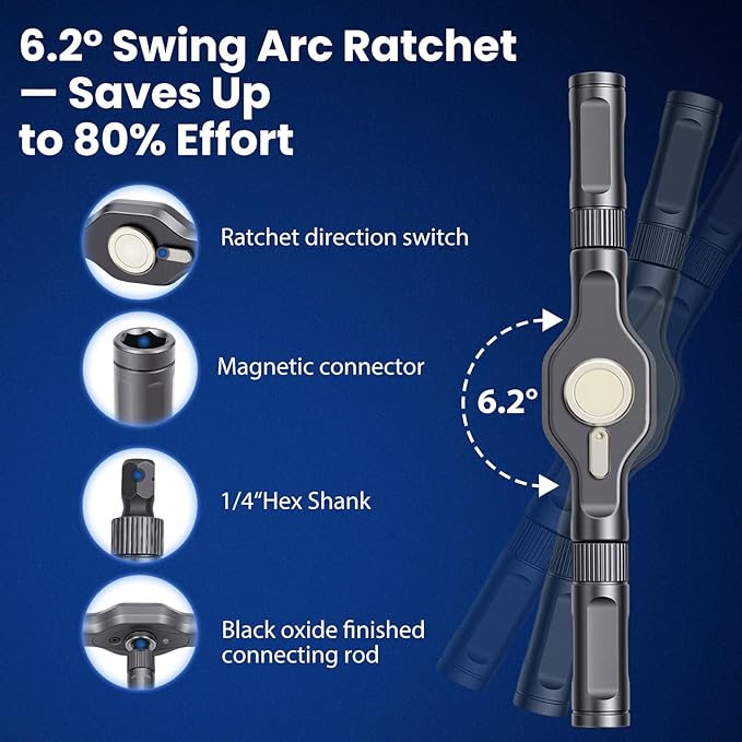 Ratcheting Screwdriver Set, 42PCS Magnetic Multi-Bit Driver with 6.2° Ratcheting Gear, T-Handle & Magnetic Booster, Extended Lever Handle, 40 S2 Steel Bits with Portable Case for Home Repair & DIY