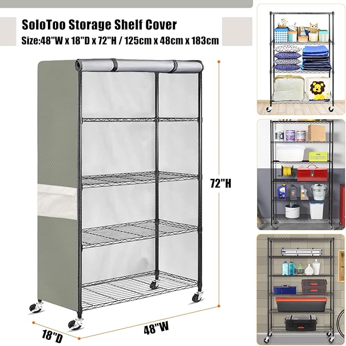Heavy-Duty Waterproof Wire Shelf Cover, Garage Storage Shelving Protector, Universal Fit 48 x 18 x 72 Inch Rack Covers with 1" Tolerance (Sage Green)