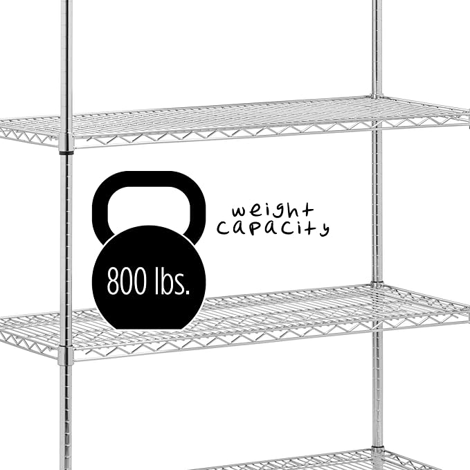 Honey-Can-Do 5-Tier Heavy-Duty Adjustable Shelves, Metal Storage Rack with 800-lb Shelf Capacity, Chrome, 18" W x 42" L x 72" H