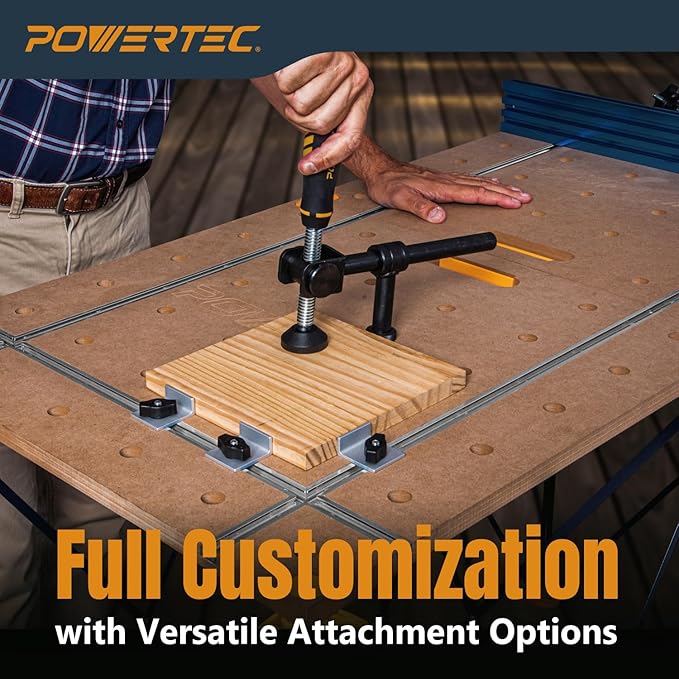 POWERTEC 72304 Arachni Flex 24" x 48" Foldable Workbench Tabletop w/4PK Bench Dog Puck - Portable Work Surface w/Pre-drilled Dog Holes, T-Tracks & Quick-Insert Locks for Woodworking