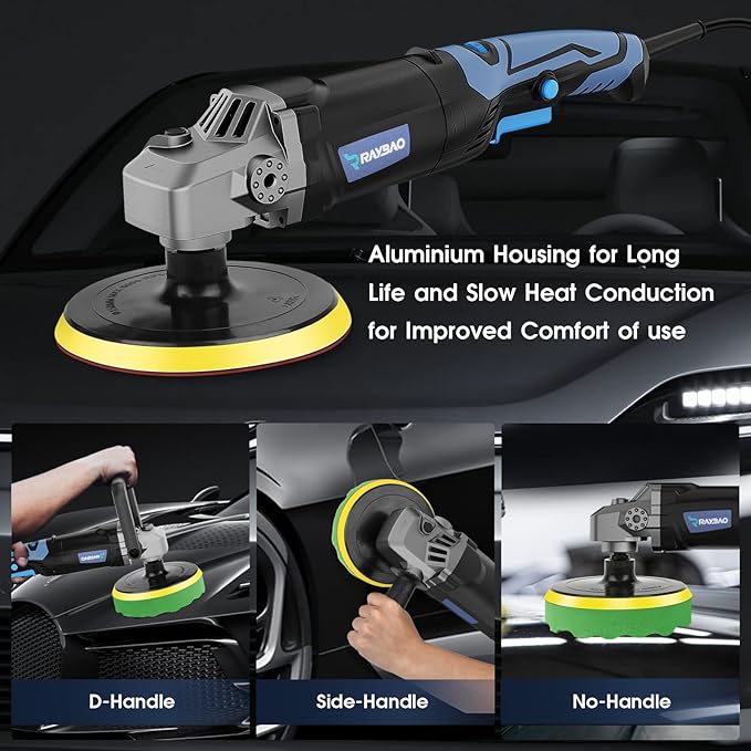 Buffer Polisher, Rotary Buffer 1200W, Car Buffing Kit with Speed 1600-3500RPM, 6inch/7inch Backing Plate, Buffer Polisher for Car Detailing