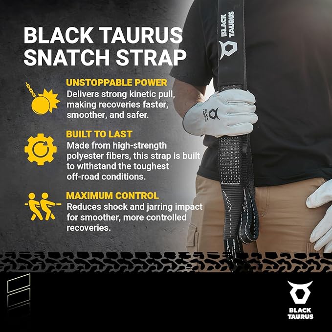 2-3/8" x 30 ft Elastic Snatch Strap – 17,600-lb Heavy-Duty Off-Road Kinetic Tow Strap, 100% Nylon with 20% Stretch & Reinforced Loops for Jeep, Truck, UTV/4x4 Vehicle Recovery (Black)