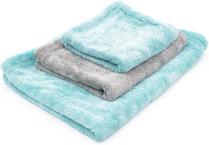 The Rag Company - The Liquid8r - Absorbent 70/30 Blend Microfiber Drying Towel for Cars, Trucks, SUVs, Safe for Detailing + Scratch Free, Twist Loop, 1100gsm, 20in x 24in, Aqua Blue/Grey