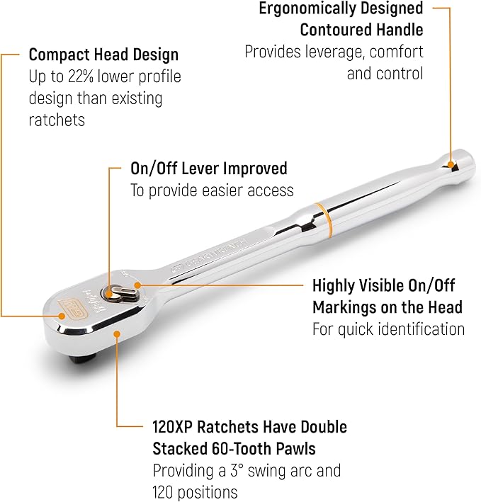GEARWRENCH 1/4" Drive 120XP Full Polish Chrome Extra Long Handle Teardrop Ratchet | 81034XP