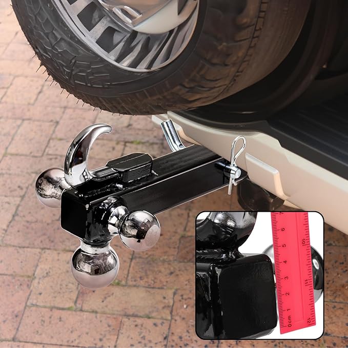 Yopay Trailer Hitch Tri-Ball Mount with Hook, Tactical Tow Hook, 3 Ball Truck Hitch, Sizes 1-7/8", 2" and 2-5/16", Fits 2 Inch Hitch Receiver