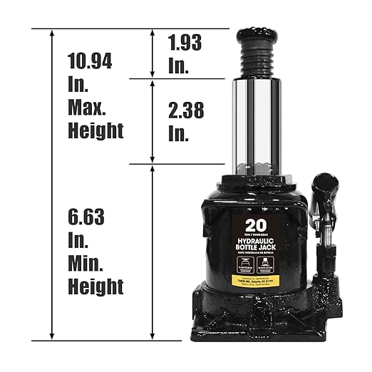 Big RED 20 Ton (40,000 LBs) Torin Hydraulic Stubby Low Profile Car Bottle Jack for Auto Repair and House Lift, Black, AT92007AB