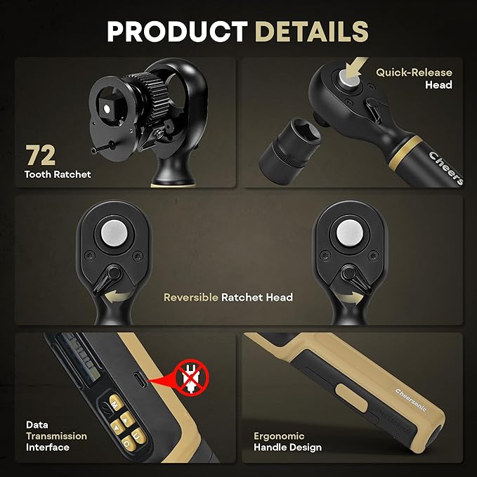 Digital Torque Wrench 1/2 Drive, 12.5-250.7 ft·lb (17-340N.m) ±1% Accuracy Electronic Torque Wrench with Buzzer and LED Heavy Duty Torque Wrench Set with Socket for Car Repair Trucks large machinery