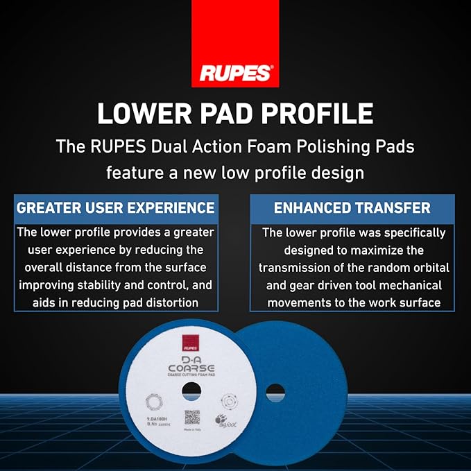 RUPES 9.DA180H Pack of 12 Blue D-A Coarse Cutting Foam Pads 180mm | Ideal for Paint Correction & Gloss Enhancement | Mild to Severe Defect Removal | Compatible with 6" Backing Plate