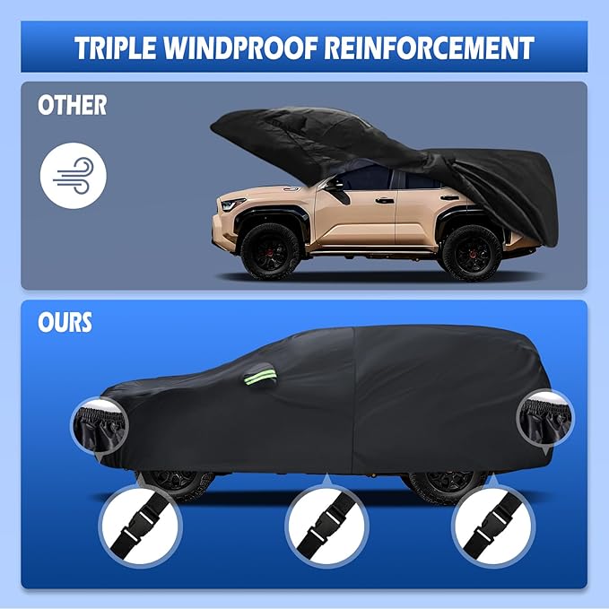 Car Cover Custom Fit for Toyota 4runner 2002-2026, Migaven Waterproof Full Exterior Cover Sun Rain Protection with Door Zipper and Cotton Lining, Black
