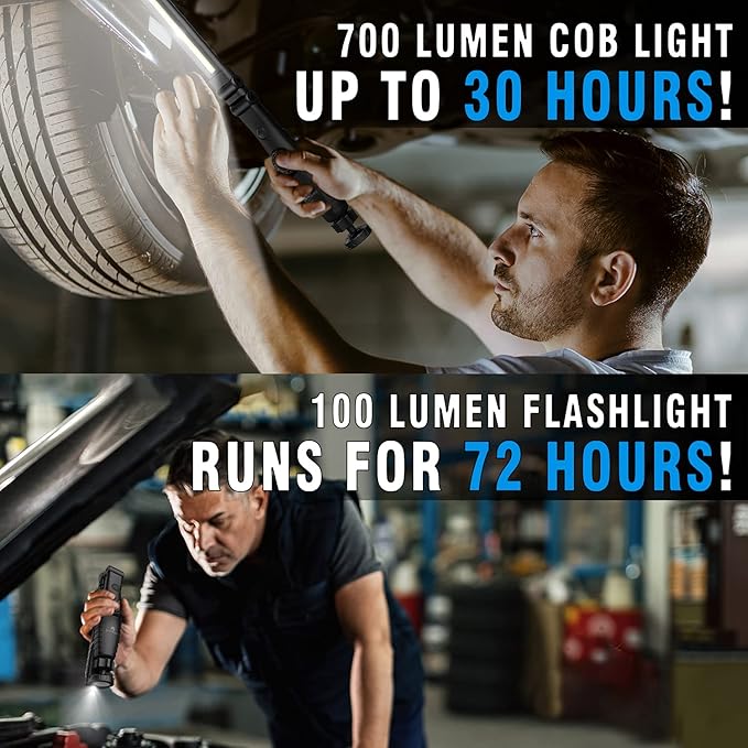 Dr. Prepare LED Work Light, 700 Lumens Foldable Rechargeable Work Light, 3200mAh Cordless Portable Magnetic COB LED Inspection Light for Car Repair, Home, Garage, Emergency, 2 Pack