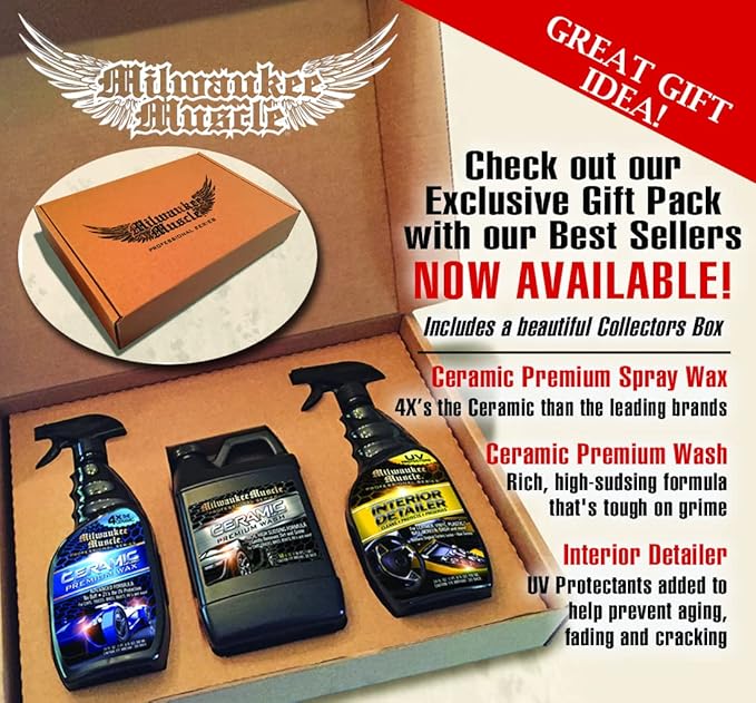Premium Car Care Kit - 3 Pack Gift Set - Full Size Bottles Of: Ceramic Car Wash, Ceramic Wax Spray and Interior Cleaner