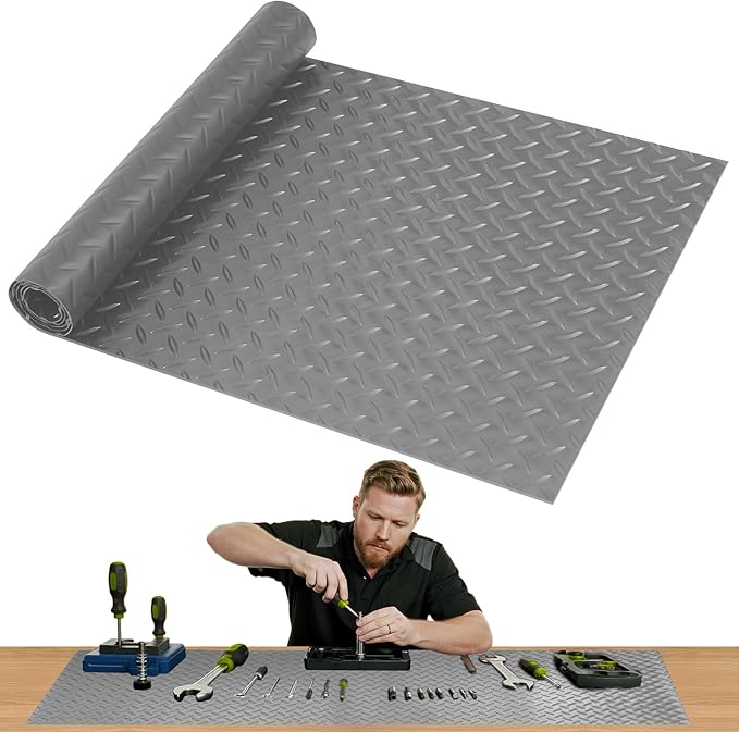 Workbench Mat, PVC Work Bench Mat with Non-Slip Texture, 2mm Thick Scratch & Stain Resistant Surface for Painting, Woodworking, Crafting, Building and Tool Protection (Grey, 16.93" x 47.24")