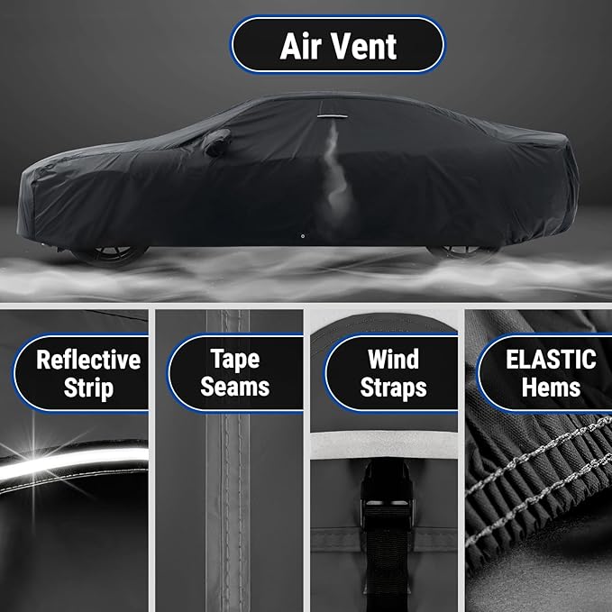 iCarCover Custom Car Cover for Honda Fit (2007-2020) Waterproof All Weather Rain Snow UV Sun Protector Full Exterior Indoor Outdoor Car Cover (Stripe - Black/Gray)