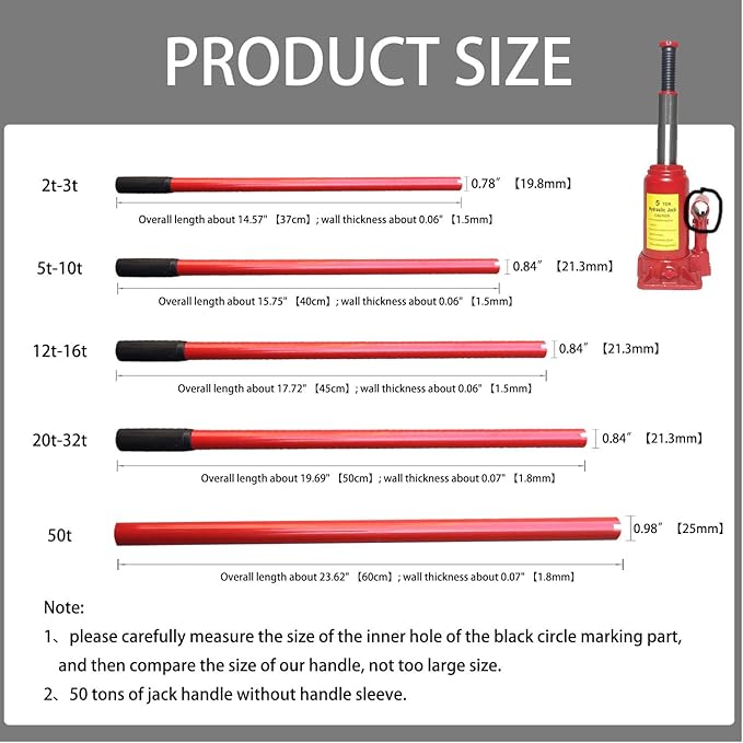 Jack Handle,Floor Hydraulic Bottle Big Red Vertical Car Handle Replacement, with Handle Sleeve（20 tons-32 tons）