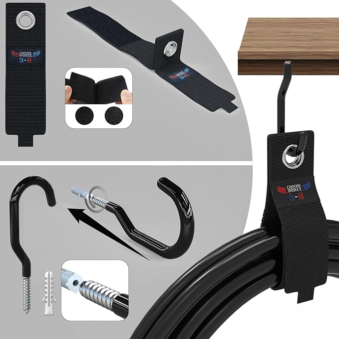 3-H Garage Wall Hooks Heavy Duty 31 Pack, Anti-Slip Steel Wall Mount Storage Hooks for Hanging Ladder Garden Yard Tools, Utility Organizer for Garage Lawn Shed (Black)