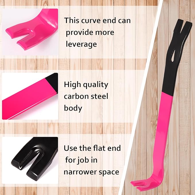 15'' Flat Pry Bar Crow Bar Nail Puller, Pink Black Color Angled Curved Head Metal Wood Board Tire Removing Wrecking Prying Tool Heavy Duty