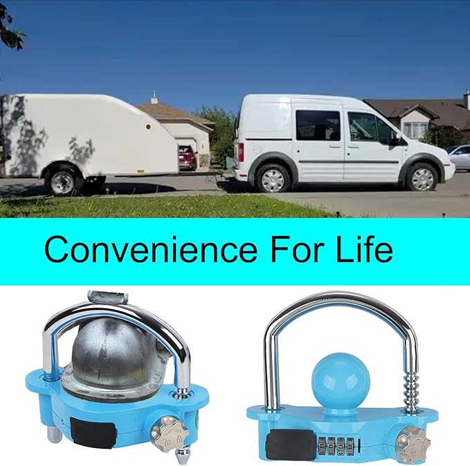 Yellow Trailer Hitch Lock with Combination Lock, fit 1-7/8", 2", 2-5/16" Coupler, Camper Accessories, for Trailer Truck RV SUV Boat (Blue)