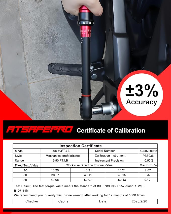 ATsafepro 3/8 Inch Torque Wrench,Torque Wrench 3/8 Drive-Dual Scales 5-50 Ft-Lb/6.8-68 Nm,3/8 Torque Wrench-72 Tooth Dual-Direction Click, Easy Use for Bike, Motorcycle and Car Repair