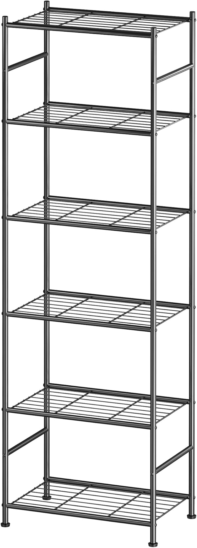 Sakugi 6-Tier Metal Storage Shelves - Space-Saving Shelf Organizer for Small Spaces, Compact Shelving Unit with Adjustable Feet for Kitchen, Garage, Laundry Room (17.7" x 12.5" x 69.6", Black)